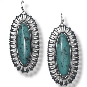 Silver Toned Western Earrings with Simulated Turquoise Stones NEW